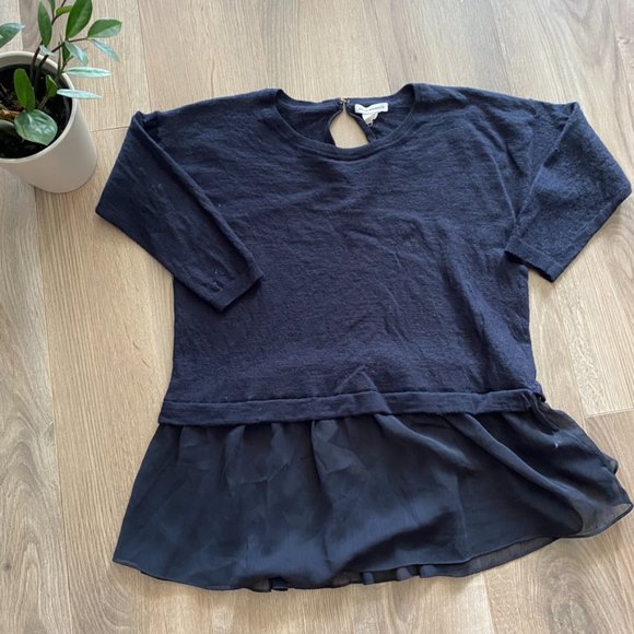 Club Monaco Navy Wool 3/4 Sleeve Scoop Neck Layered Sweater - Picture 8 of 11